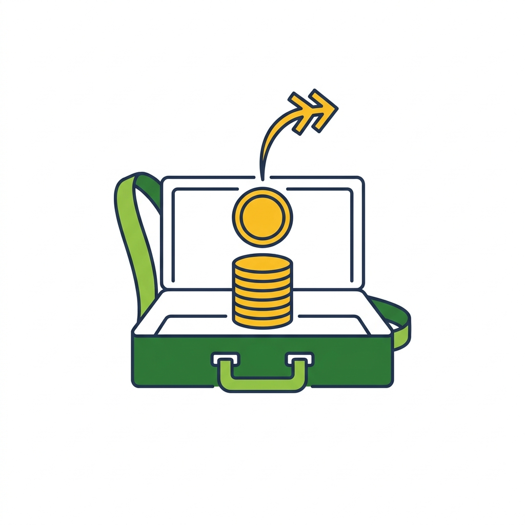 Illustration of an open briefcase filling with gold coins, representing employer 401(k) matching.