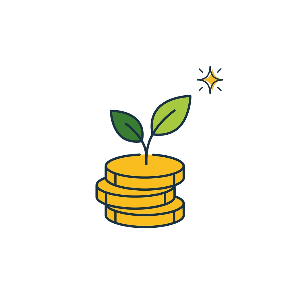 Illustration of a sprout growing out of a pile of coins representing compound growth.