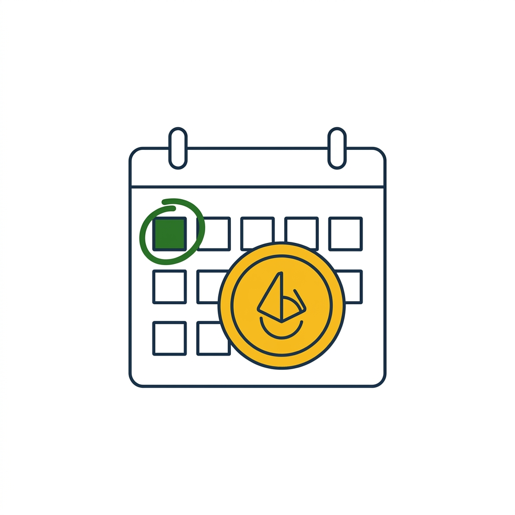 Illustration of a calendar with a coin representing recurring dividend payments.