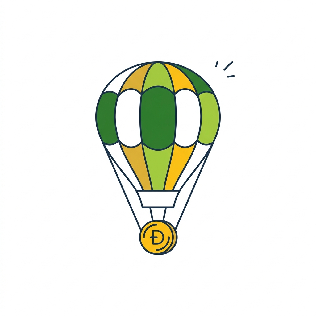 Illustration of a balloon lifting a coin representing inflation.