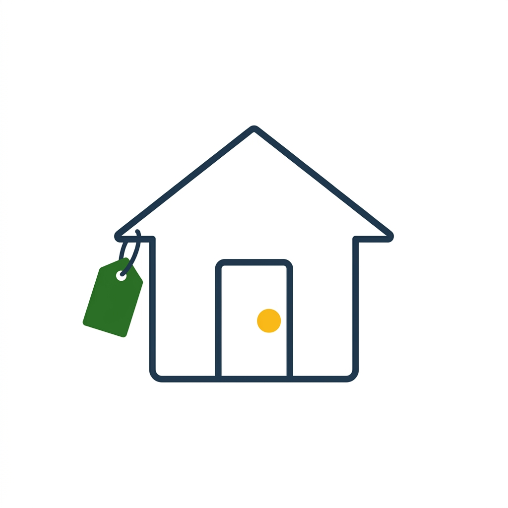 Illustration of a house with a coin representing mortgage payments.
