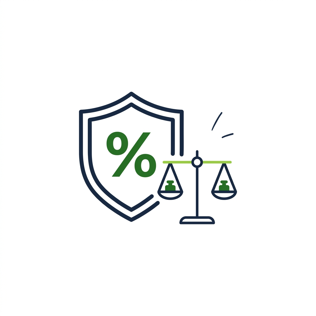 Illustration of a shield with a percent sign representing position sizing and risk control.