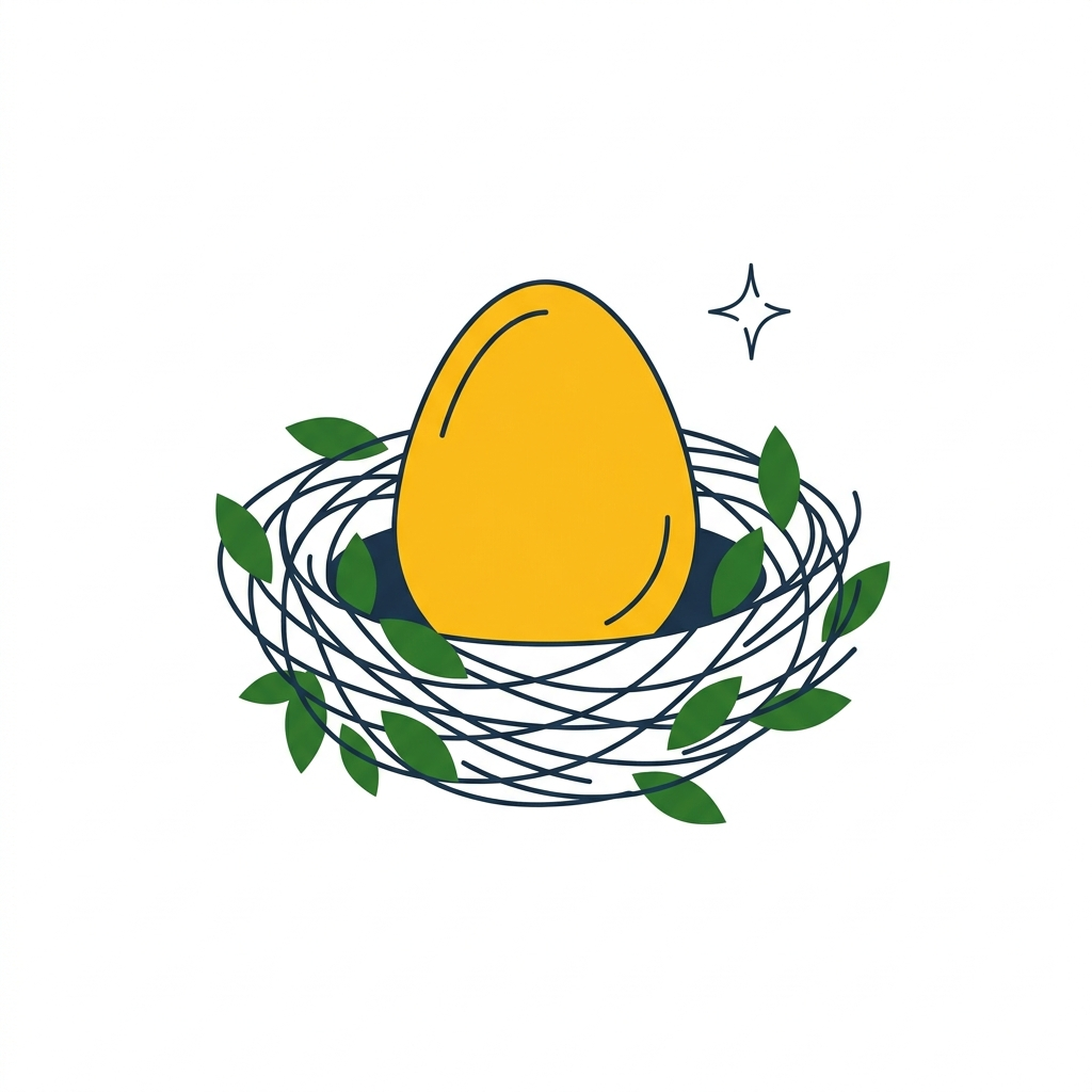 Illustration of a nest with a golden egg representing retirement savings.