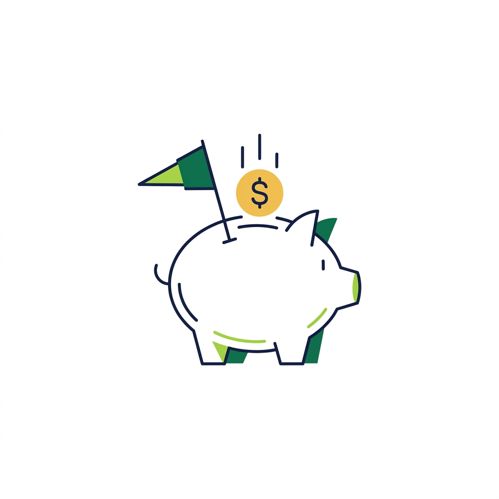 Illustration of a piggy bank with a goal flag representing a savings target.