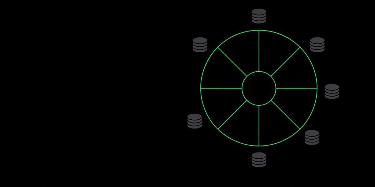 A green line-drawn wheel with small gray coin stacks orbiting it on a black background — illustrating "How Much Does the Wheel Strategy Make on a $10,000 Account?"